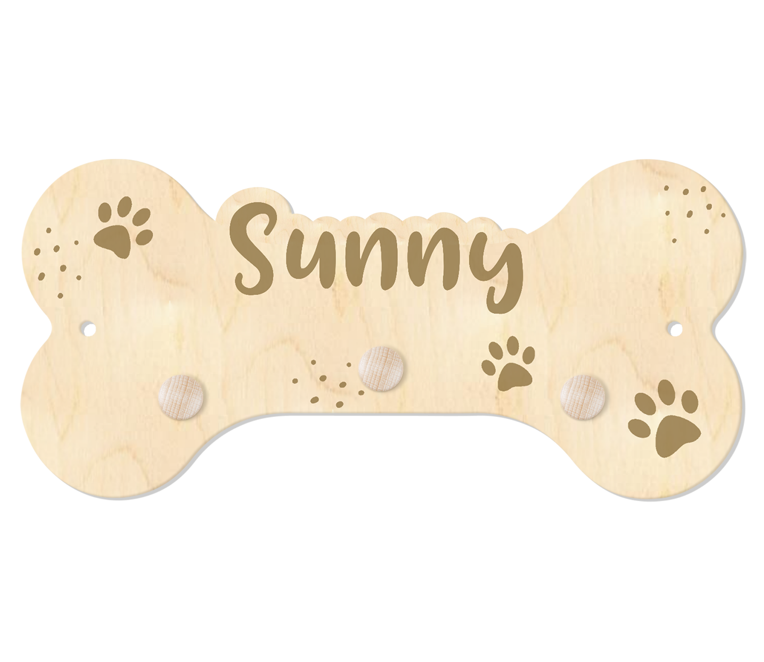 Hundegarderobe aus Holz in Knochen-Form mit Namen