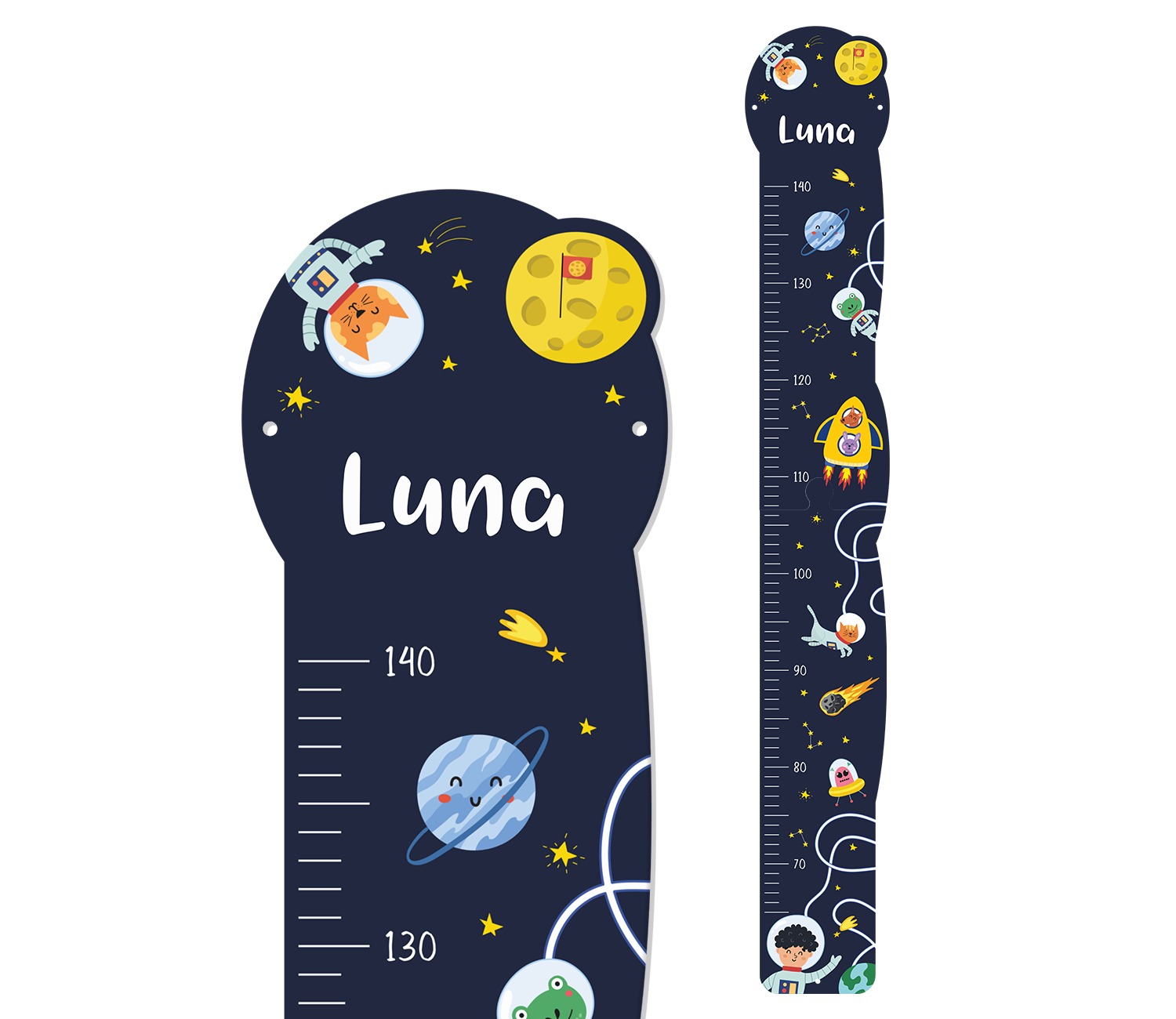 Messlatte mit Weltraum, Astronauten und Raumschiffen
